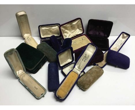 Collection of Victorian velvet jewellery boxes, mostly for stick pins and brooches