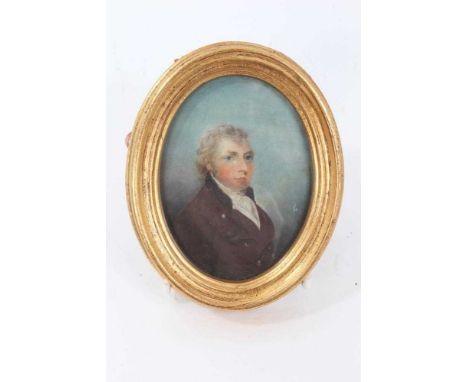 Curious early 19th century miniature portrait in oils, purporting to depict  Francis Wheatley R.A. (1747-1801)  by his wife, 