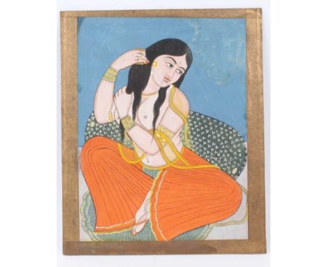 Antique Indian school gouache portrait of a courtesan, image 28 x 20cm, mounted