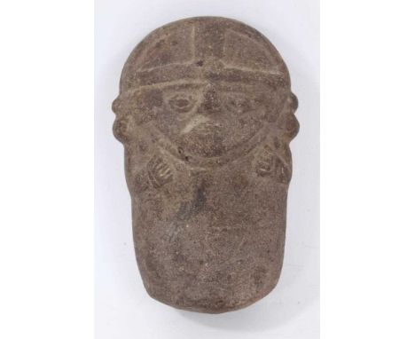 Pre-Colombian ceramic pestle, styled human form, 12cm high