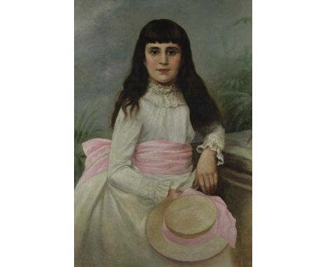 Anglo-Colonial School, 19th century, oil in canvas, portrait of a young girl seated in a garden, in gilt frame, 90cm x 70cm 