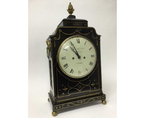 Fine Regency bracket clock by Elliot &amp;Smith, Royal Exchange, London in brass inlaid ebonised case with painted dial, fuse