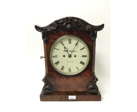 Victorian Mahogany cased bracket clock by Thomas Wright of London with twin fusee movement striking on bell , the case with c