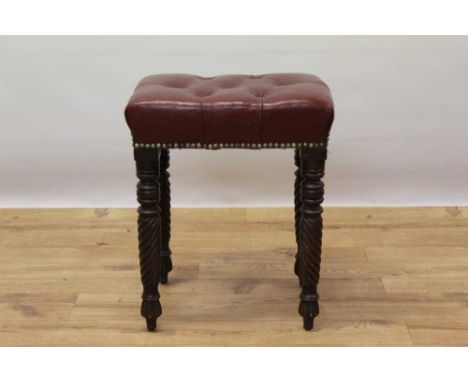 Regency mahogany stool, red leather button upholstered seat on spiral turned legs and spool feetProvenance: Estate of the lat