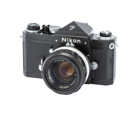 A Nikon F SLR Camera,1971/72, black, serial no. 7307371, with Nikon Nikkor-S.C f/1.4 50mm lens, black, serial no. 1280193, bo