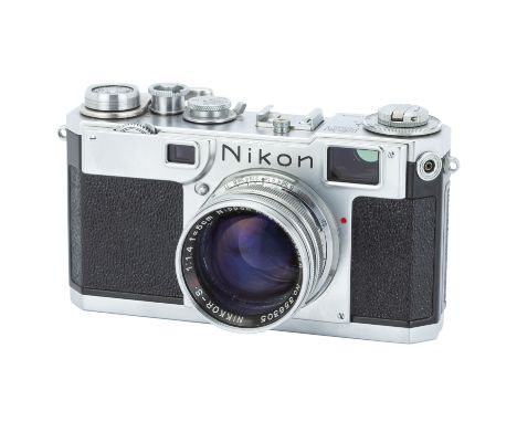 A Nikon S2 Rangefinder Camera,1954-58, chrome, serial no. 6175073, with Nikon Nikkor-S.C f/1.4 50mm lens, chrome, serial no. 