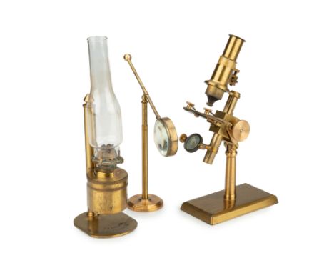 A Well Made Microscope By Rolan, Birmingham,English, c.1900, stamped to the base of the lamp ''F.A. Rowlan, Birmingham', the 