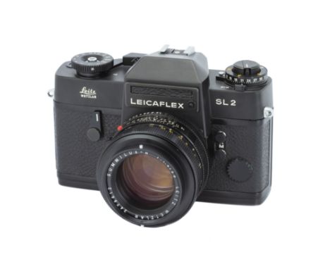 A Leica Leicaflex SL2 SLR Camera,1975/76, black, serial no. 1445434, with Leitz Summilux-R f/1.4 50mm lens, 1971, black, seri