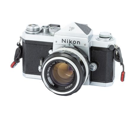 A Nikon F SLR Camera,1972/73, chrome, serial no. 7383610, with Nikon Nikkor-S f/1.4 50mm lens, black, serial no. 1222336, bod