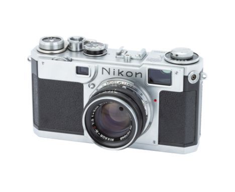 A Nikon S2 Rangefinder Camera,1954-58, chrome, serial no. 6183651, with Nikkor-H.C f/2 50mm lens, serial no. 737645, body, VG