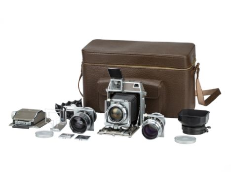 A Linhof Super Technika IV 6x9 Rangefinder Camera,1956-64, brown, serial no. 86024B, with Carl Zeiss Planar f/2.8 100mm lens,