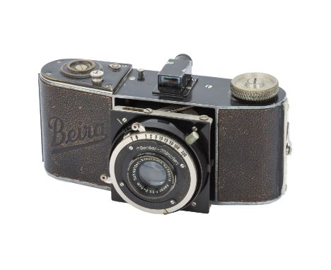 A Beier Beira I Camera,1933, black, with Schneider Xenar f/3.5 50mm lens, black, serial no. 563613, body, G-VG, shutter worki