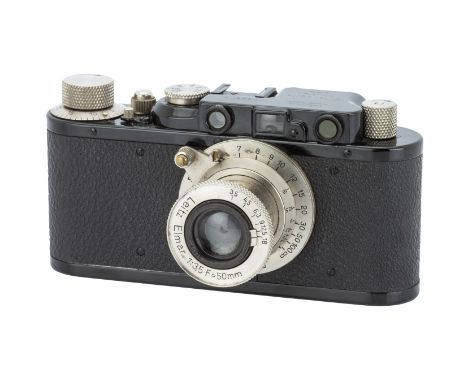 A Leica II Rangefinder Camera,1932, black, serial no. 82686, with Leitz Elmar f/3.5 50mm lens, 1932, nickel, serial no. 93590