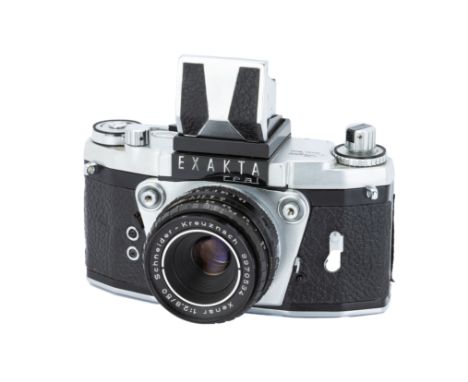 An Ihagee Exakta Real SLR Camera,1966, chrome, serial no. 00970, with Schneider Xenar f/2.8 50mm lens, black, serial no. 9970