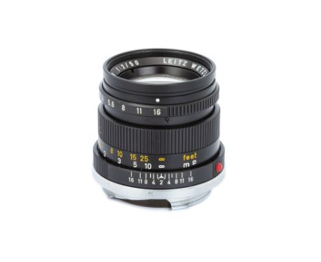 A Leitz Summicron f/2 50mm Lens,1969, black, serial no. 2349783, body, VG, elements, VG-E, some very light internal haze, com