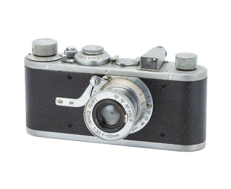 A Leica Ia Camera,1930, chrome, serial no. 46342, with Leitz Elmar f/3.5 50mm lens, chrome, body, G, shutter working, previou