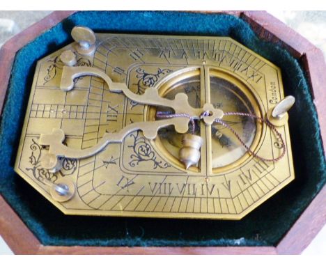 BRASS SUNDIAL. Boxed brass sundial/compass