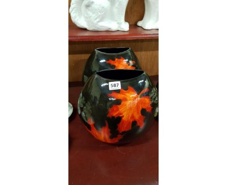 PAIR OF ABSOLUTELY STUNNING POOLE POTTERY 26CM FOREST FLAMBE PARSE VASES