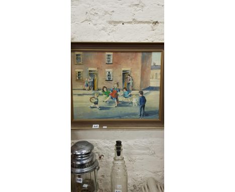 FRAMED OIL ON BOARD R PENTLAND - CHILDREN PLAYING