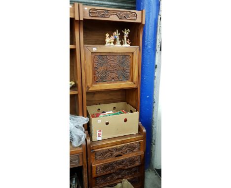 VINTAGE AFRICAN CARVED SOLID PINE SLIM LINE UNIT