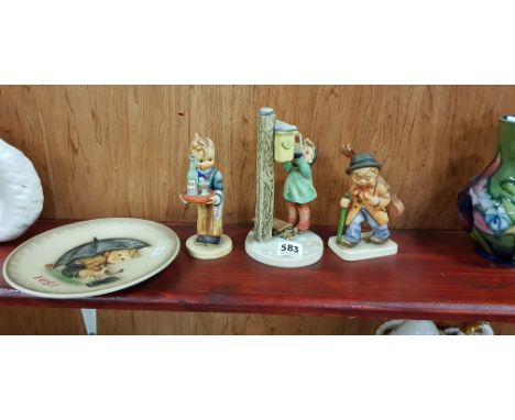 3 HUMMEL FIGURES &amp; PLATE
