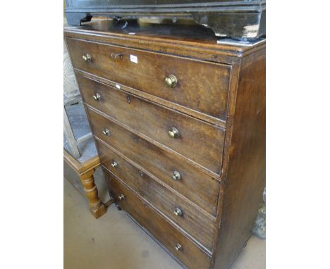 An Antique mahogany tool chest of 5 long drawers on bun feet.