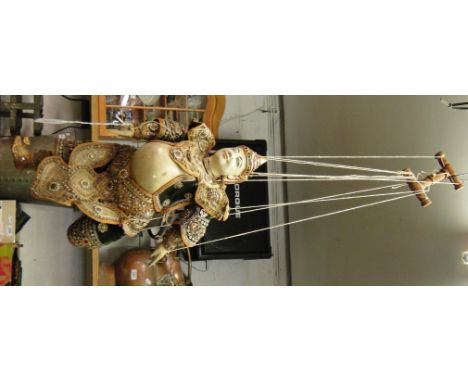 A Carved & painted wood Thai puppet in ceremonial costume