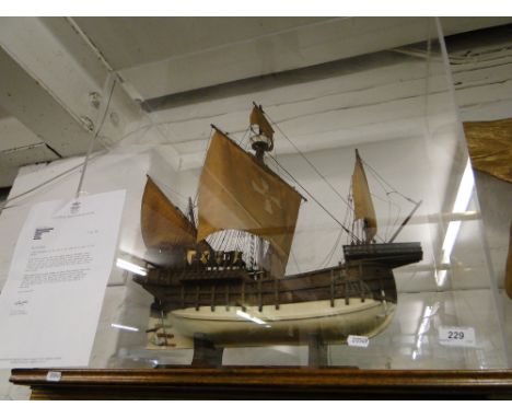 An early 20th century scale model of The Santa Maria, in glazed case