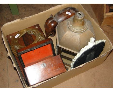 Rosewood box, brass lantern, carved elephant etc