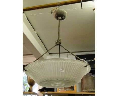 A vintage frosted moulded glass ceiling light shade with flowerhead decoration
