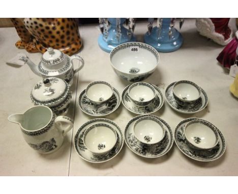 Mid 19th century Staffordshire Liverpool Transfer Printed Tea Service comprising Teapot, Milk Jug, Sugar Bowl with lid, Slop 