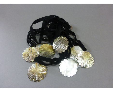 Ten Chrysanthemum Mother of Pearl Flowers on Velvet Stings