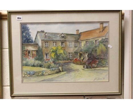 Framed and Glazed Watercolour of Cottage and Garden signed Jill Shore