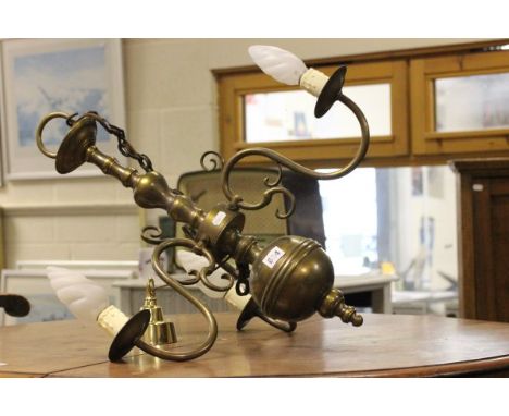 Brass Three Branch Central Light Fitting with Glass Flame Bulbs
