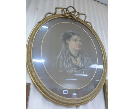 19th century School Large Gilt Framed Pastel Portrait of a Victorian Lady 