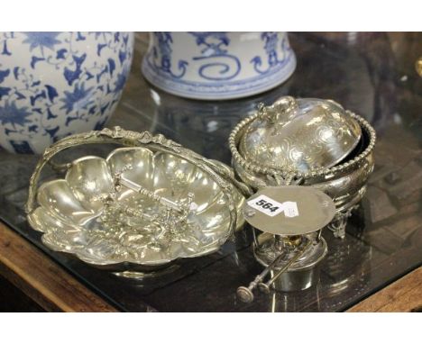 Silver Plated Butter Dish with Cow Finial and Blue Glass Liner plus a Bowl, Burner and Two Knife Rests