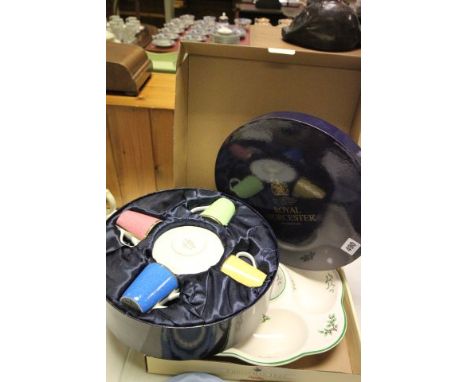 Boxed Spode Christmas Tree Serving Dish and a Boxed Royal Worcester Four Coffee Cup and Saucer Set