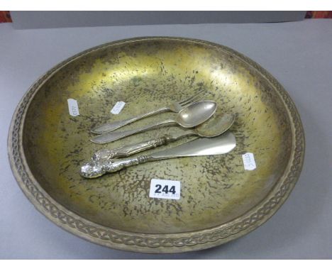 Art Nouveau Silver Plated Dish and a Silver Fork and Spoon plus Silver Handled Shoe Horn and Spoon