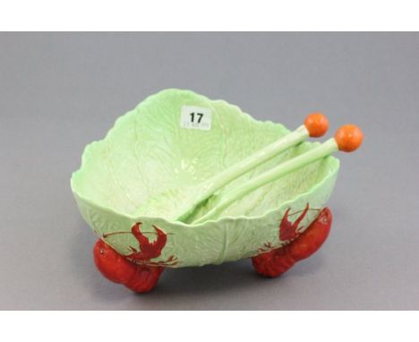 Carltonware Lobster and Leaf Bowl with Two Serving Spoon and Fork