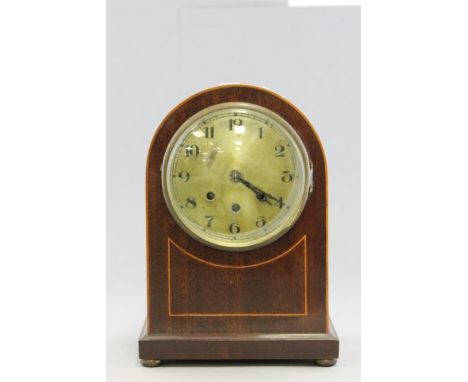 Edwardian Mahogany Three Train Inlaid Mantle Clock