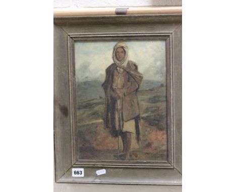 Oil on Board, Portrait of a Woman in semi-dessert landscape 