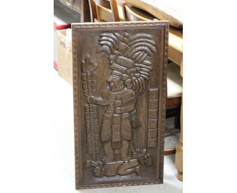 Carved Wood Panel of an Inca Chief 