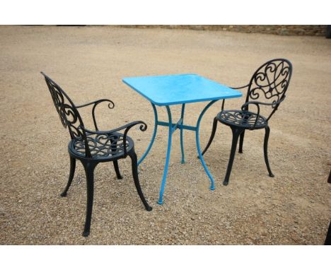 Metal Garden Table and Two Metal Garden Chairs