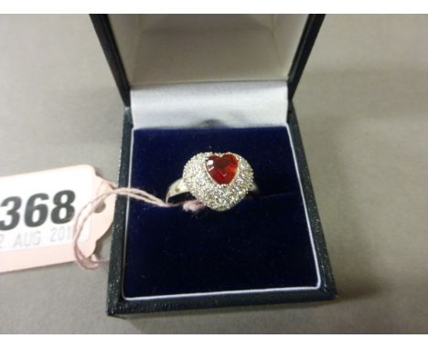 Silver CZ and Faux Ruby Set Ring