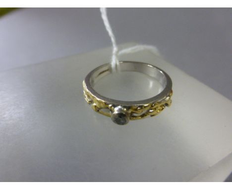 Watling's of Lacock Contemporary Ring comprising an 18ct White Gold Band overlaid with Yellow Gold and set with a diamond