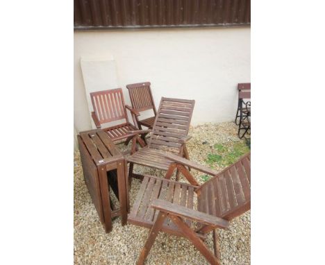 Four Garden Wooden Chairs and a Folding Garden Table