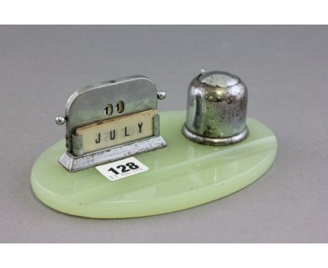 Deco Inkwell and Calendar on a Green Onyx Base