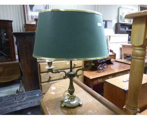 Brass Two Branch Table Lamp with Shade