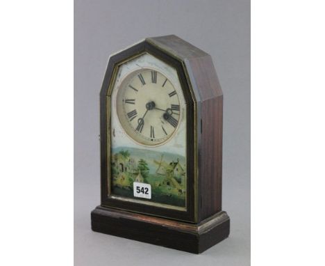 19th century American Mantle Clock with Painted Doors
