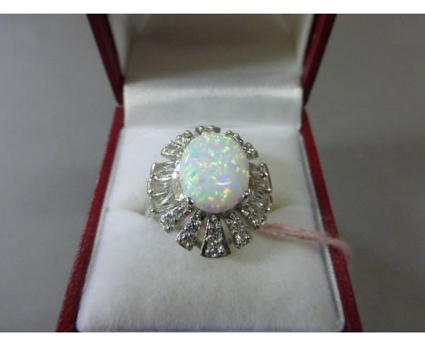 Large Silver CZ and Opalite Ring